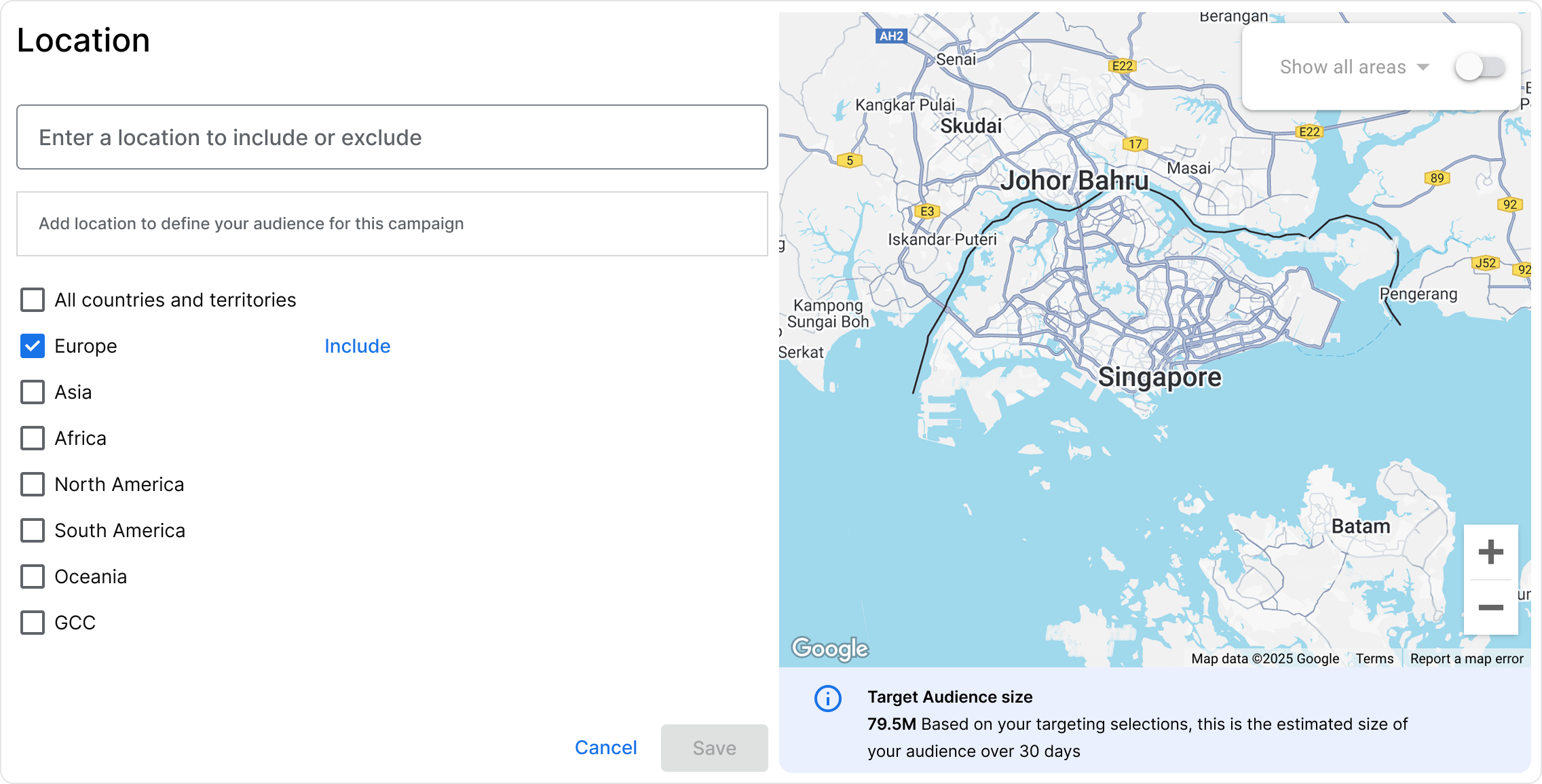 Geographic location map targeting interface